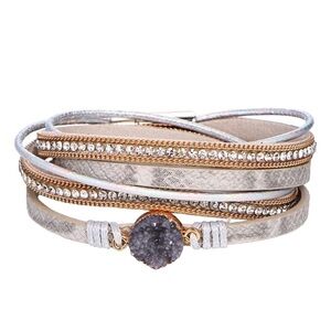 Boho Leather wrap bracelet  l JEWELRY-AMETHYST STONE LEATHER Magnet BRACELET